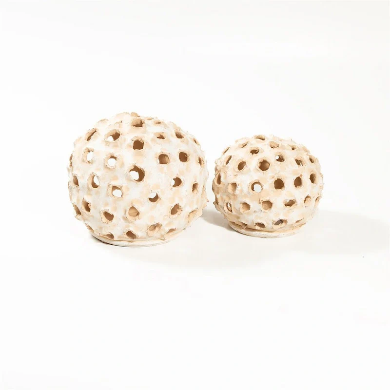 Lg Round Object With Holes White Ivory 10.5 X10.5 x9 - ST - White Ivory - White Ivory