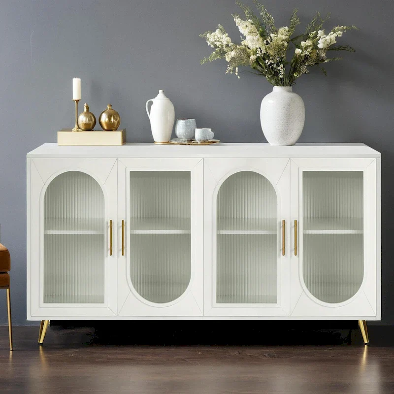 TV Stand for 65+ Inch TV, Wood TV Stand with Storage Cabinet & Adjustable Shelves, Media TV Console for Living Room Bedroom