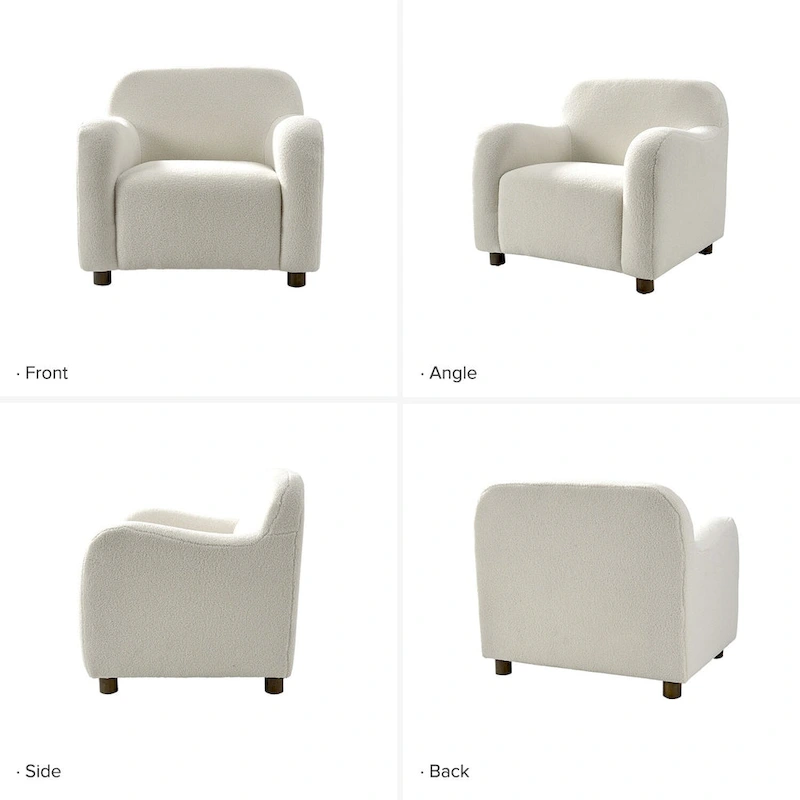 Wayne 35 Wide Boucle Upholstered Teddy Accent Chair with Solid Wood Legs by HULALA HOME