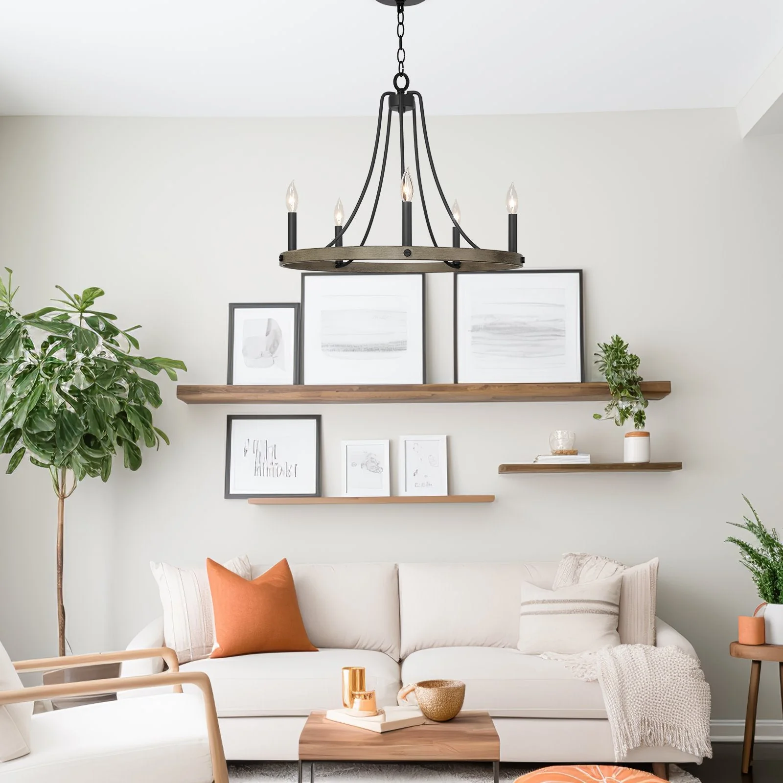 Fairbrook 25 5-Light Rustic Farmhouse Wagon Wheel Kitchen Island Light / Chandelier