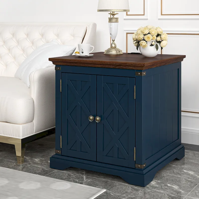 Farmhouse End Table with Charging Station - 25 in Height