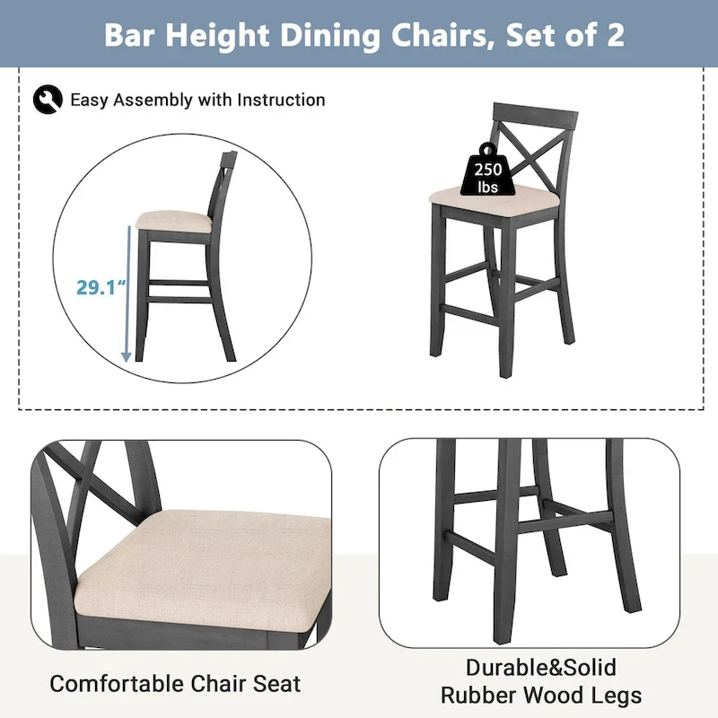 3-Piece Farmhouse Dining Set with Rectangular Table & 2 Chairs