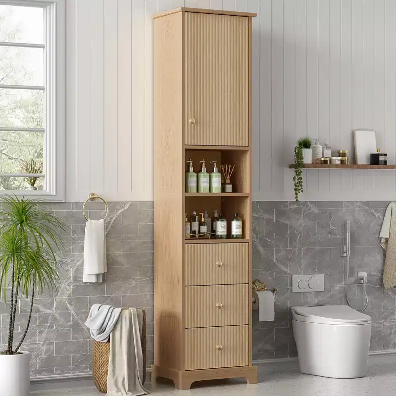 Clihome 67.7 Tall Freestanding Bathroom Cabinet, Traditional American Style,with Adjustable Shelf,Space-Saving Design