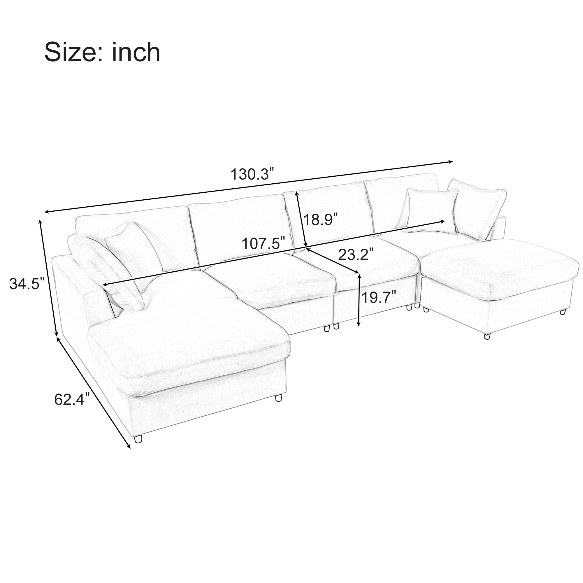 Modern Modular Chenille U-Shaped Sectional Sofa with Two Ottomans