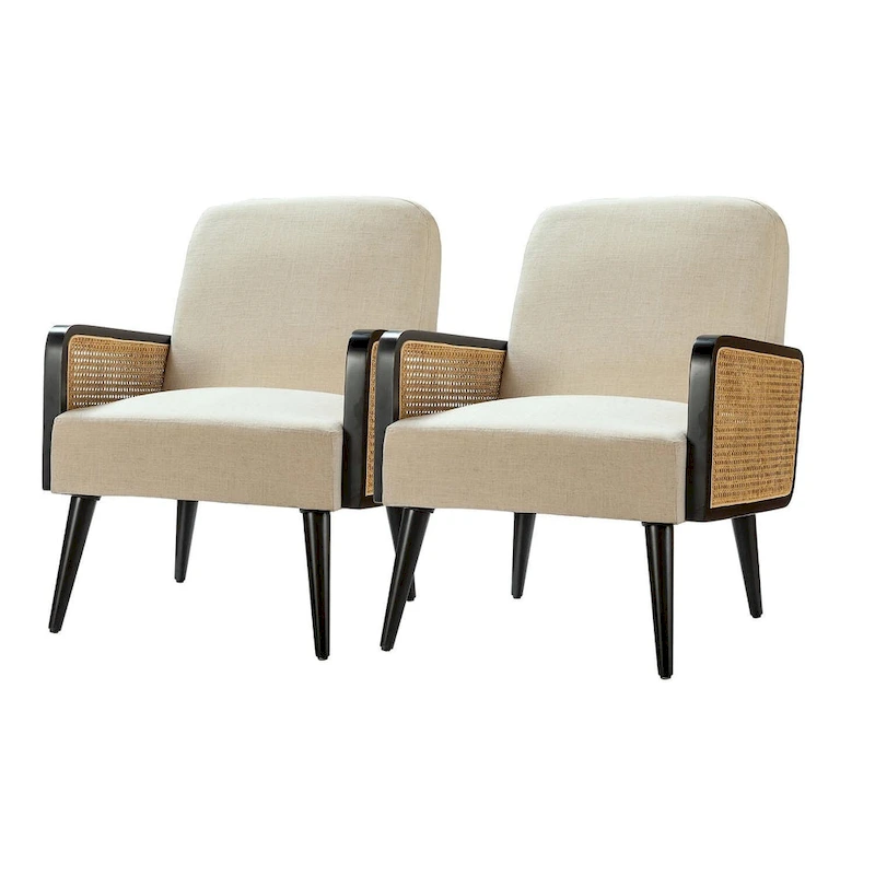 Carmina Modern Bohemian Upholstered Accent Armchair with Wood Legs Set of 2 by HULALA HOME