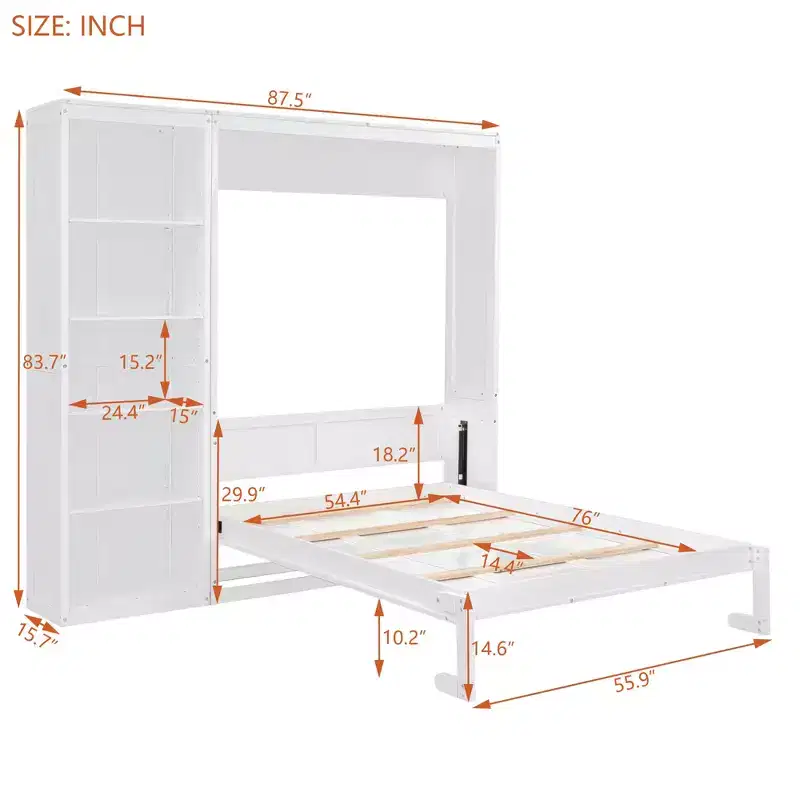 Whisen Murphy Bed Wall Bed with Shelves