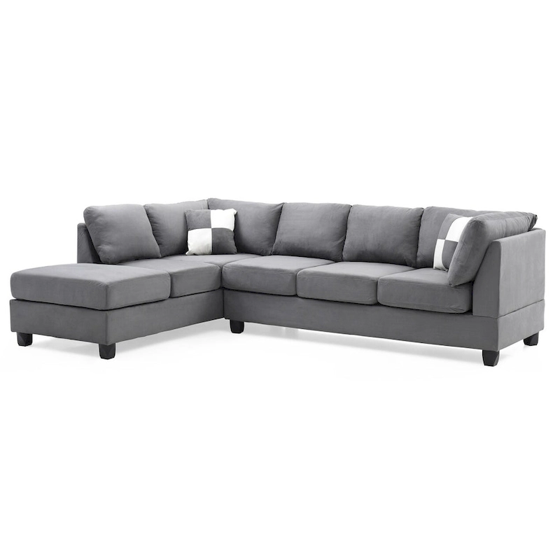 Malone 111 in. Suede 4-Seater Sectional Sofa with 2-Throw Pillow - 111L x 78W x 34H