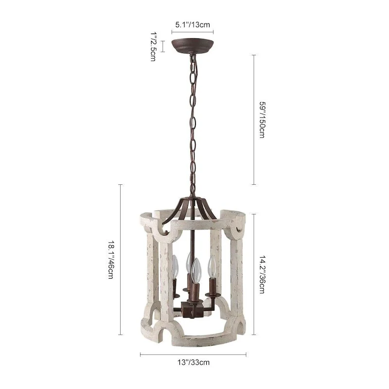 4-Light White Weathered Cylinder Lantern Chandelier - Whitewashed