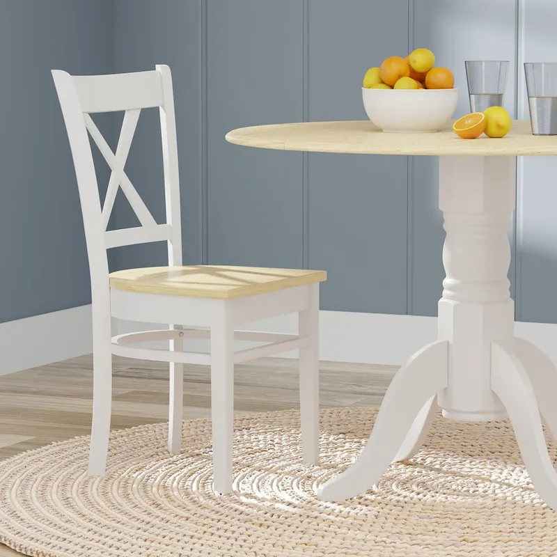 3-Piece Dining Set, 42 Round Drop-Leaf Table and Cross Back Chairs