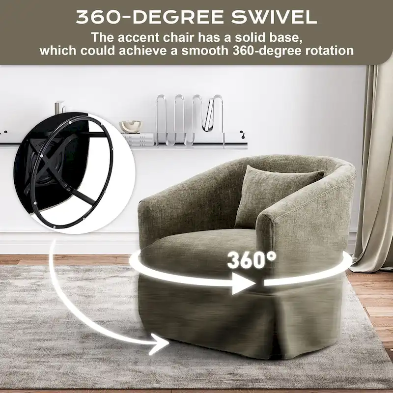 Ouyessir Upholstered Swivel Barrel Chair 360 Degree Accent Chair Fabric Armchair
