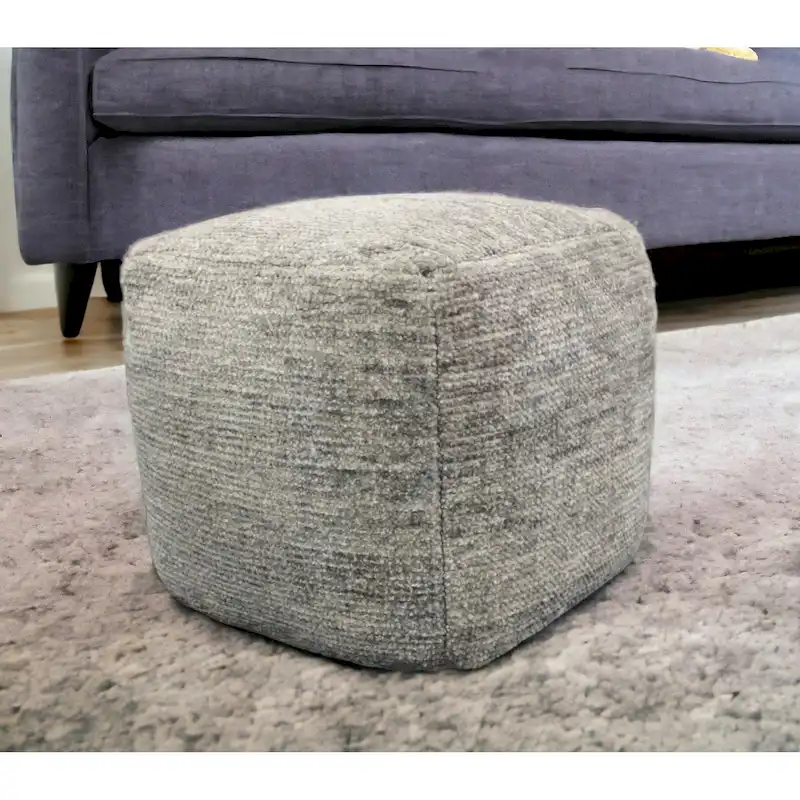 HomeRoots 18 Gray Wool Cube Pouf Ottoman