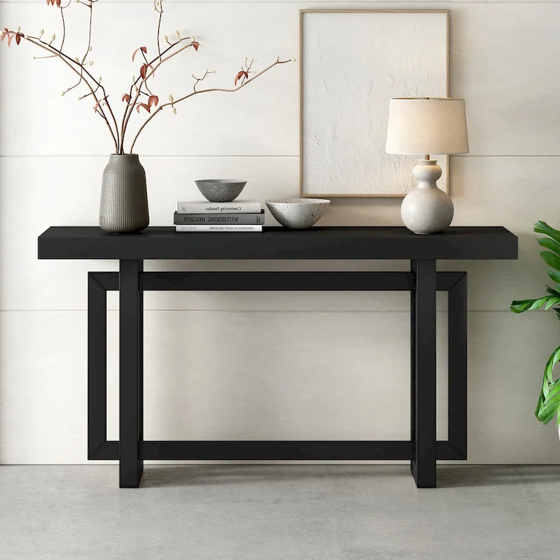Console Table with Industrial-inspired Concrete Wood Top