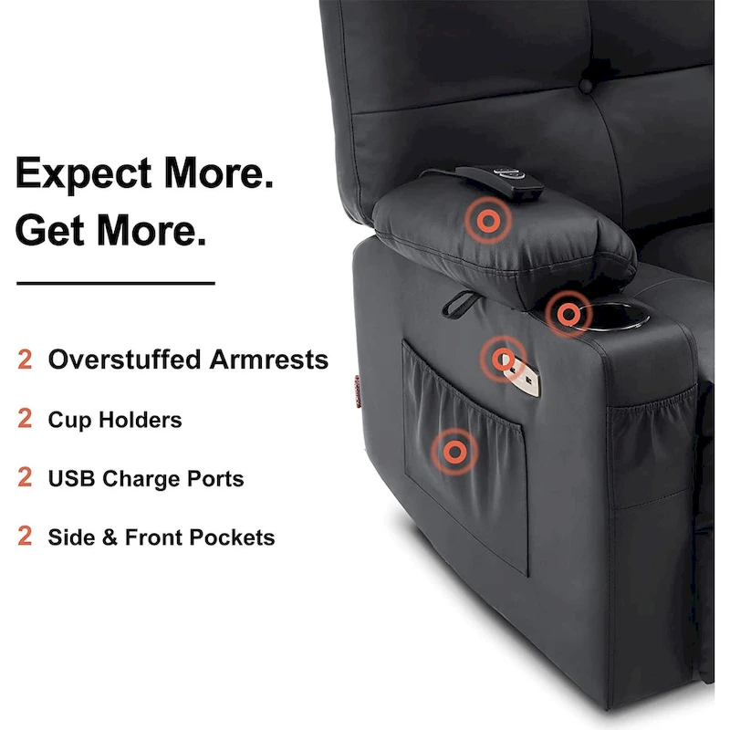 MCombo Large Power Swivel Glider Rocker Recliner Chair with Massage and Heat, Faux Leather 7748