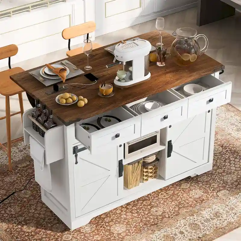 53.7 Farmhouse Kitchen Island with Power Outlet