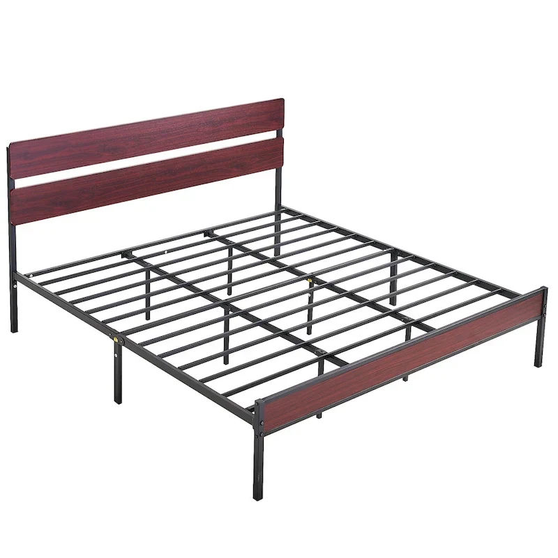 Javlergo Industrial Iron Bed Frames with MDF Headboard - Space-Saving & Durable