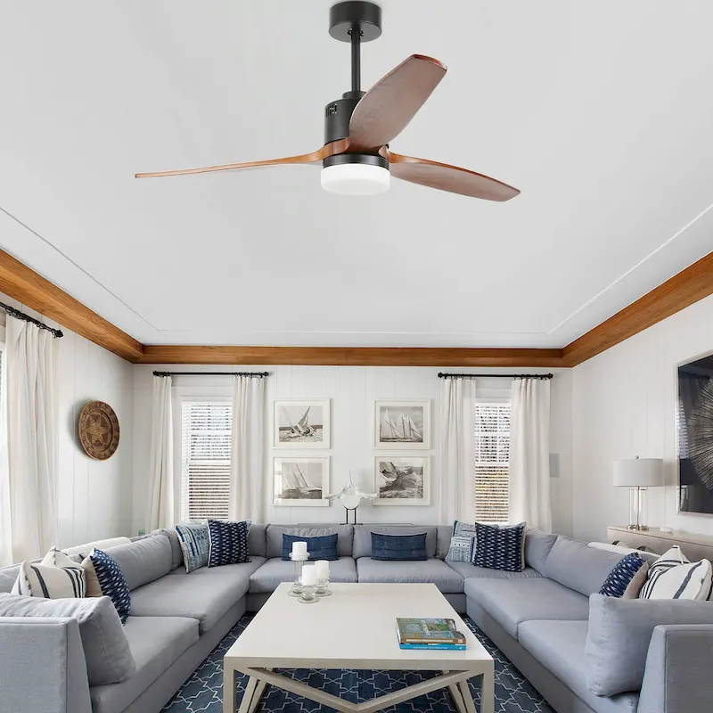52  Farmhouse Solid Wood Ceiling Fan with Dimmable LED Light, 3-Speed Reversible Ceiling Fan with Remote