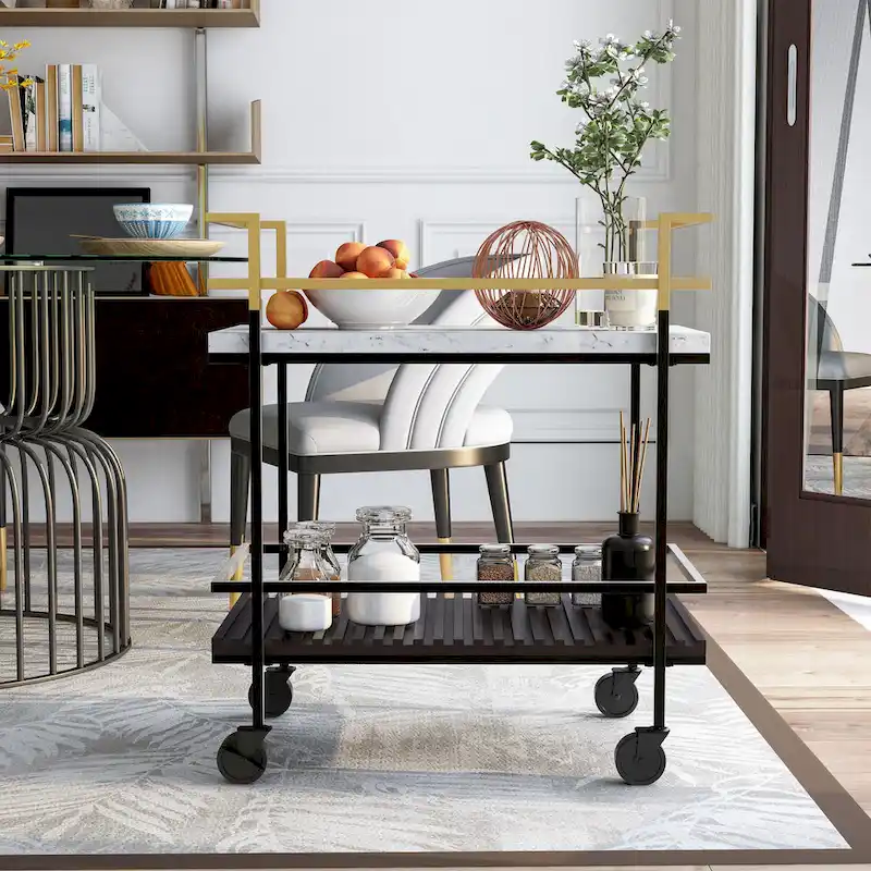 Bouvet Modern White Faux Marble and Slatted 2-Shelf Serving Cart by Furniture of America