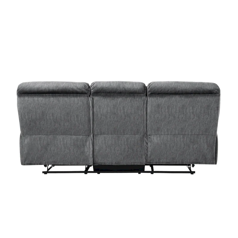 Muir 89 Inch Manual Double Recliner Sofa, Gray, Microfiber, Tufted Back