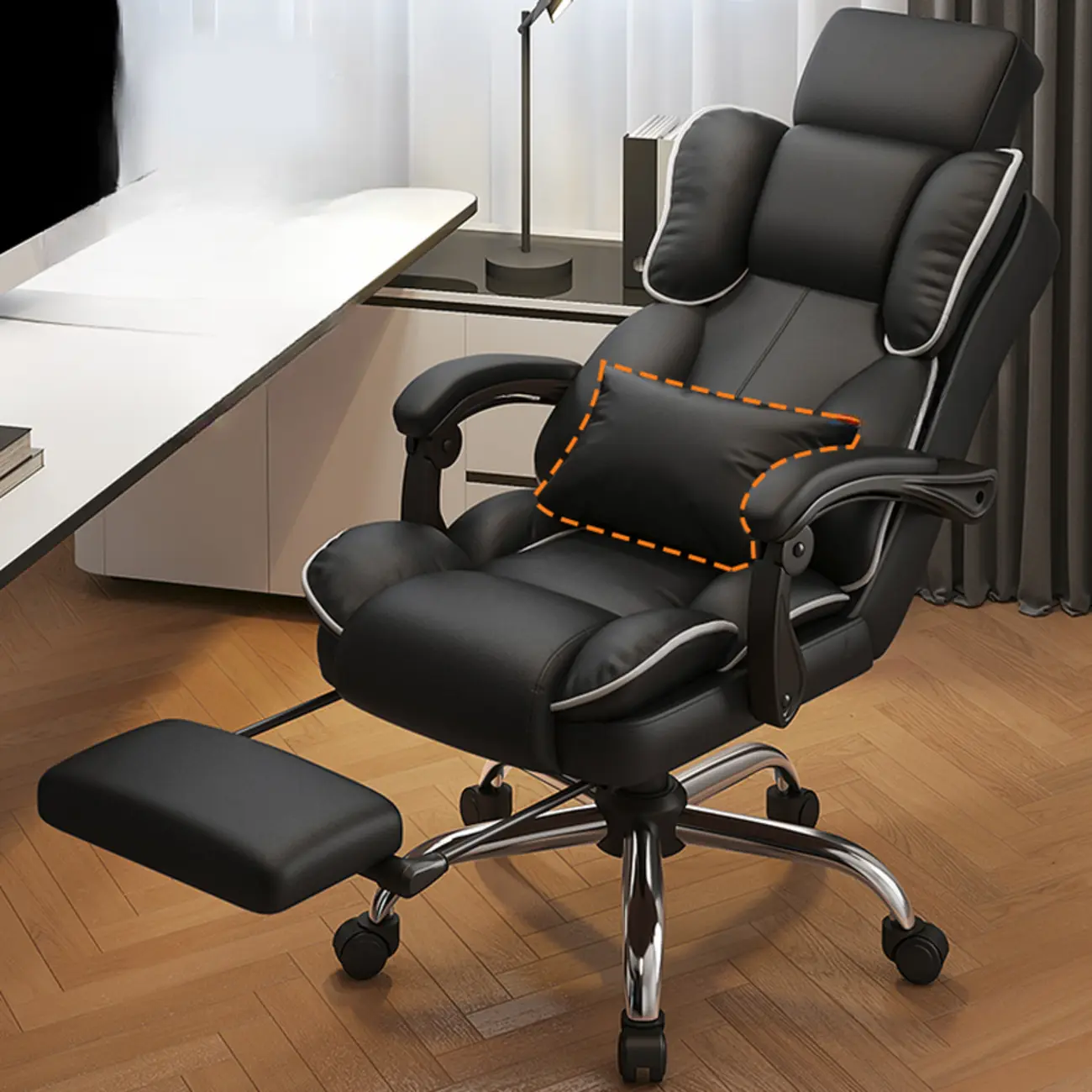 Ergonomic Brown Leather Reclining Office Chair