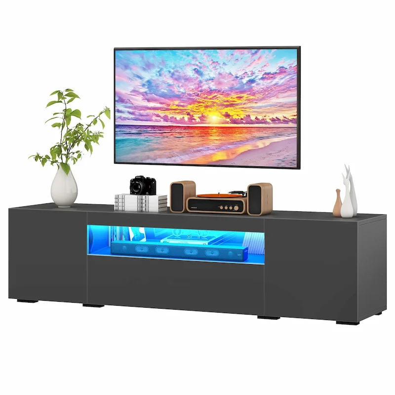 Moasis 70-inch High Glossy Wood TV Stand LED Entertainment Center Media Console