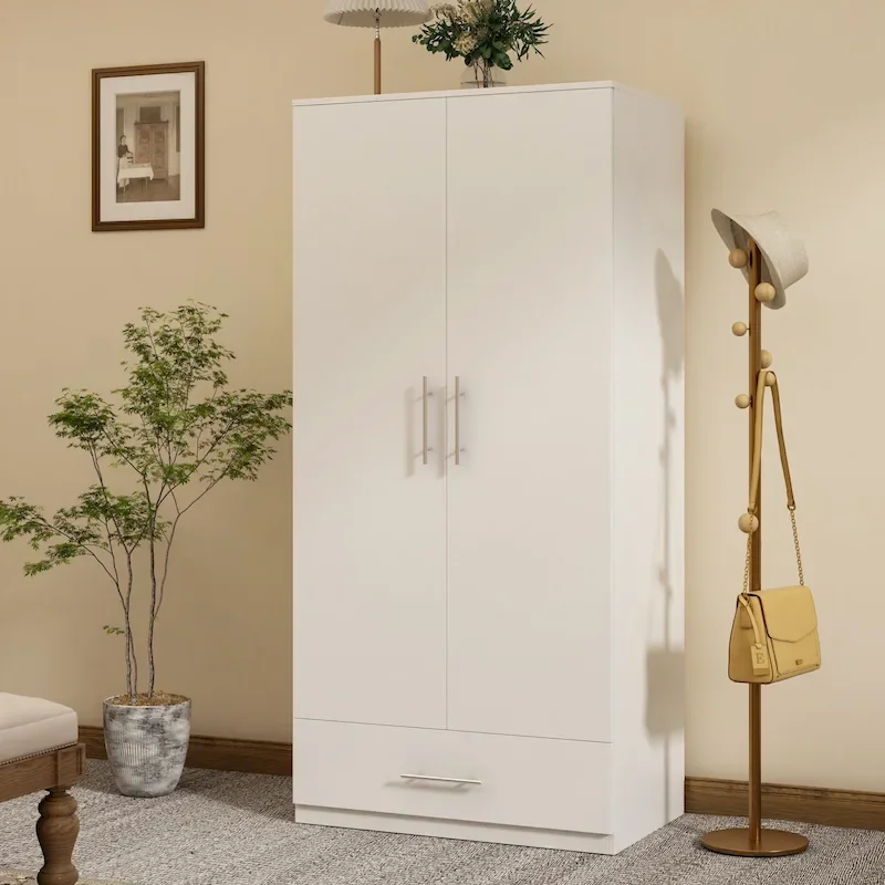 31.5W x 66.9H Wardrobe Armoire Cloest with Drawer In Black,White