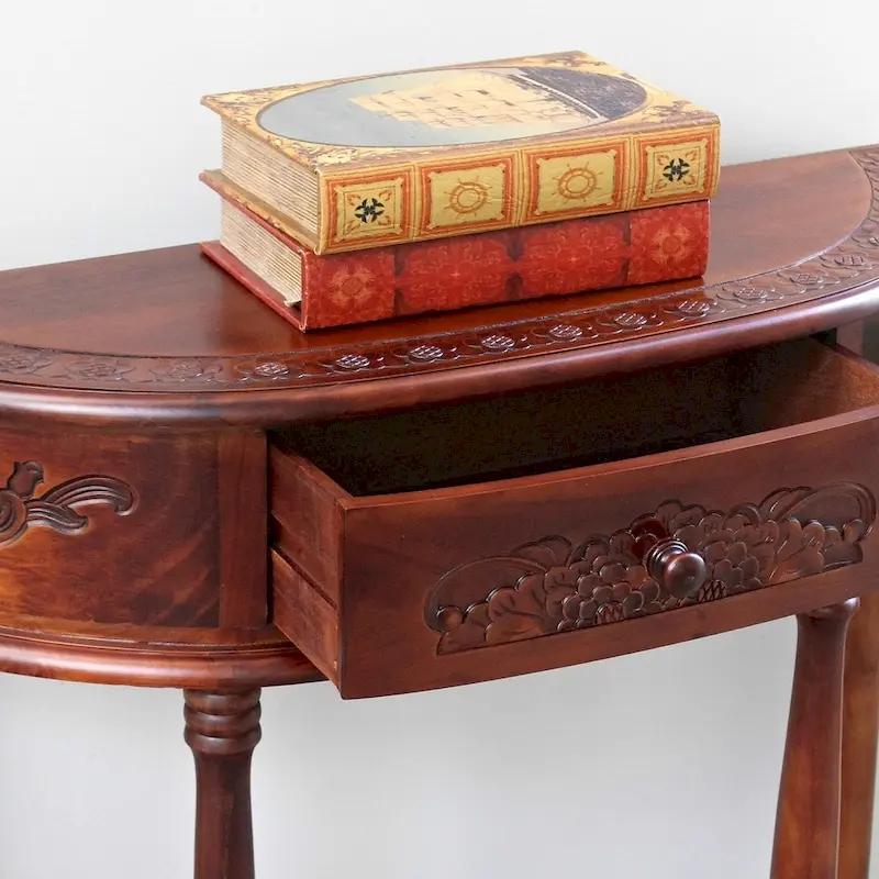 Carved Wood Half-Moon Hall Table