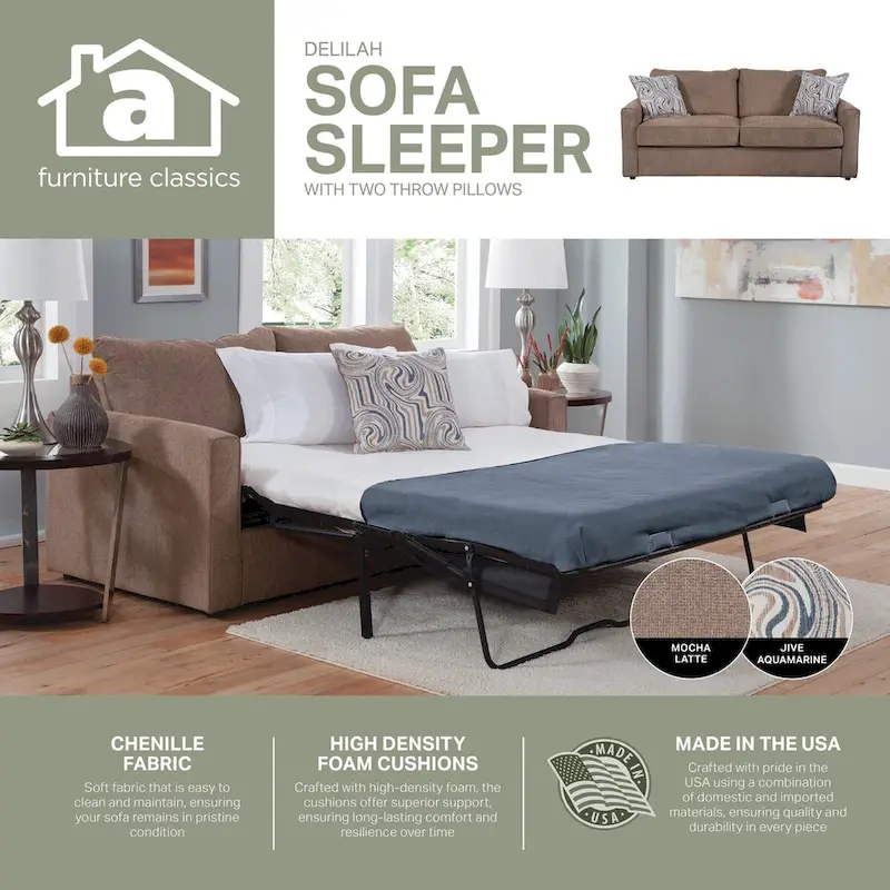 American Furniture Classics Delilah Model 8-040M-A441V2 Sleeper Sofa with 2 Throw Pillows