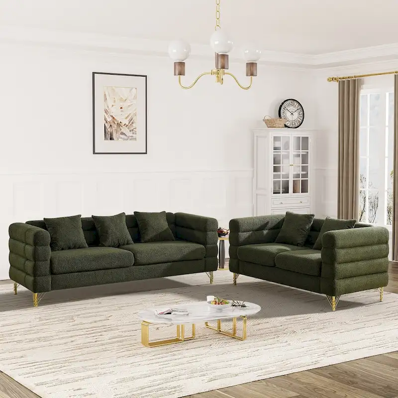 Ouyessir Teddy Fabric Modern Sectional Sofa Sets L-Shape/2/3/4 Seater Sofa Couch with Pillows