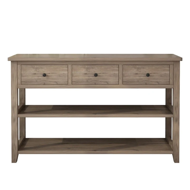 Console Table, Washed Brown/Beige, 4 Drawers & 2 Shelves, MDF, 47