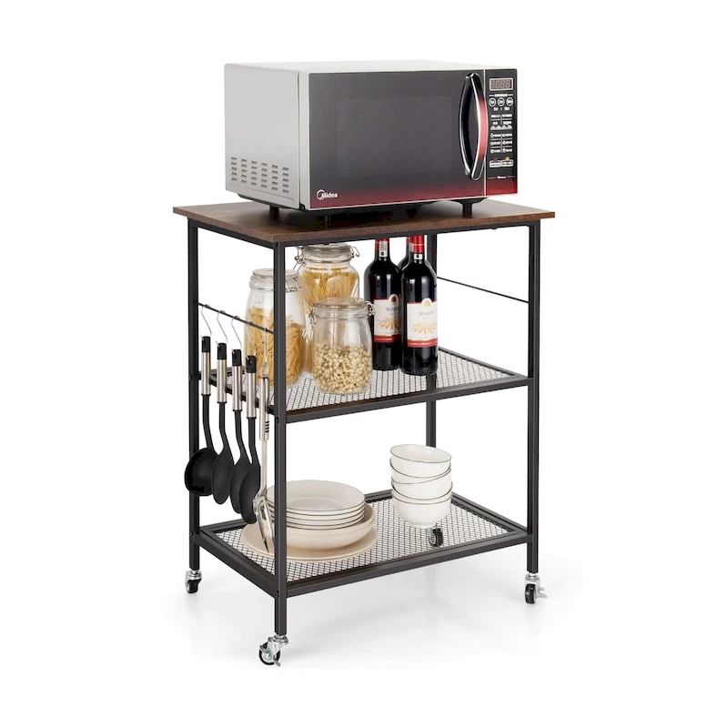 3 Tier Kitchen Rolling Microwave Cart Bar Service Cart with Wheels