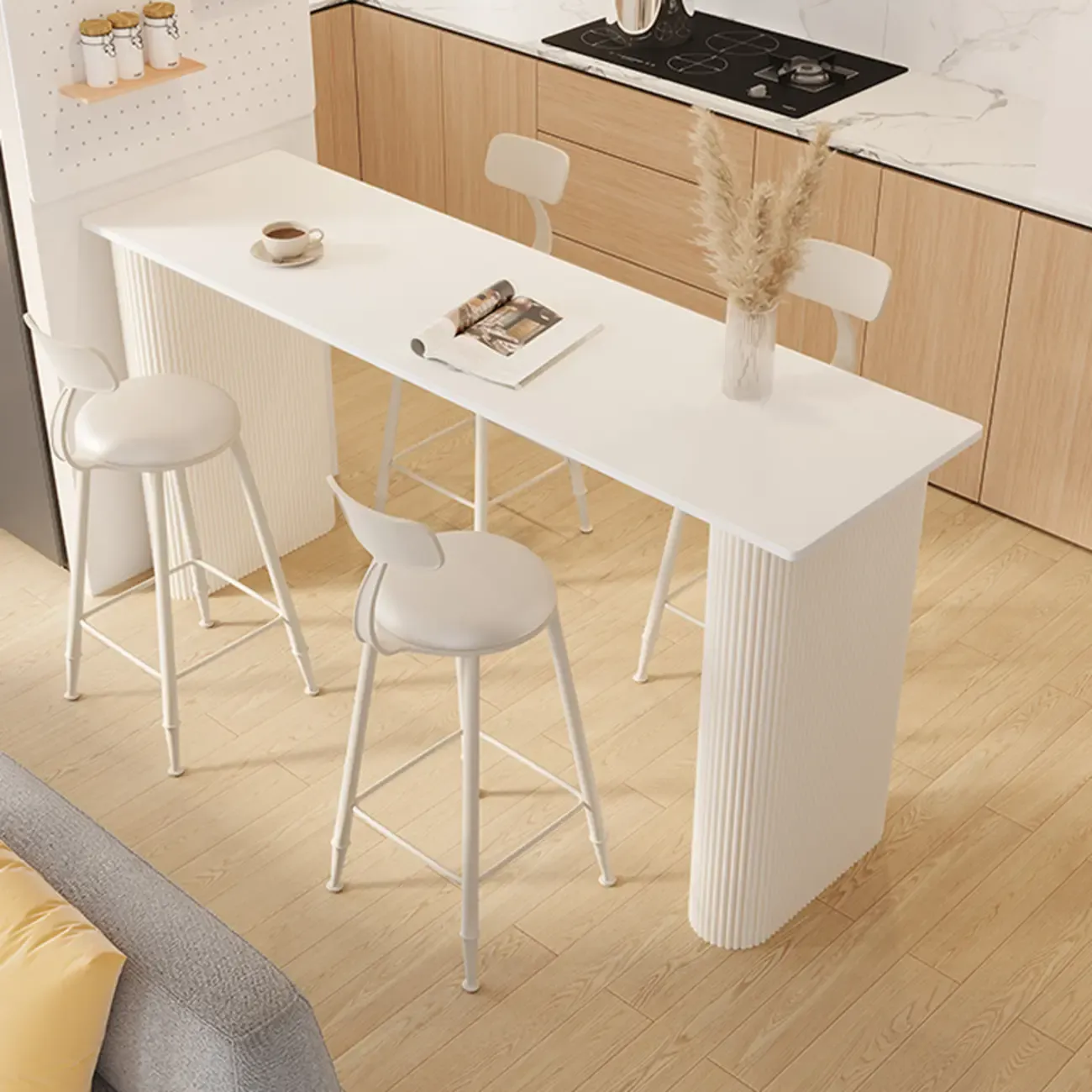 Modern White Stone Top Metal Double Pedestal Bar Tables