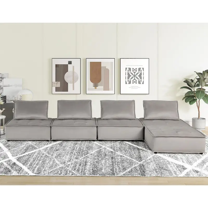 5 Piece Velvet Modular Sectional Sofa with Ottoman