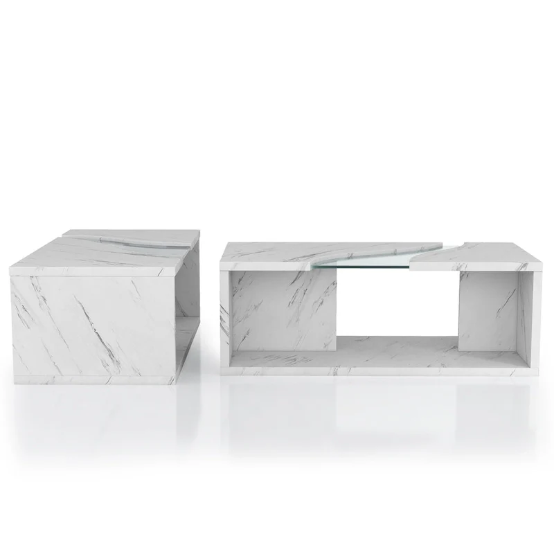 Kobe Modern Faux Marble Veneer Coffee Table with Shelf by Furniture of America