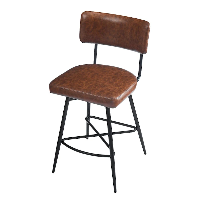 26 Retro Swivel Counter Stools, Set of 2 PU Leather Bar Chairs with Cushioned Seat and Iron Frame