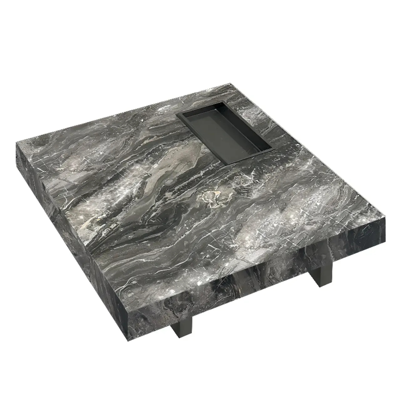 Modern Grey Square Coffee Table with Stainless Steel Base