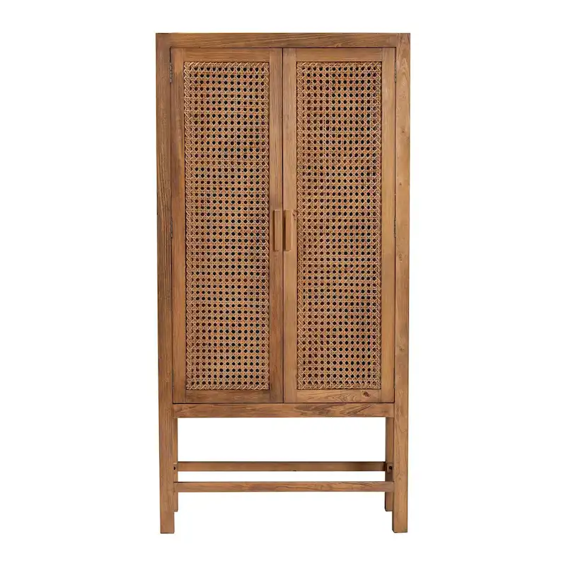 Sibu Bohemian Natural Rattan and Teak Wood Tall Cabinet