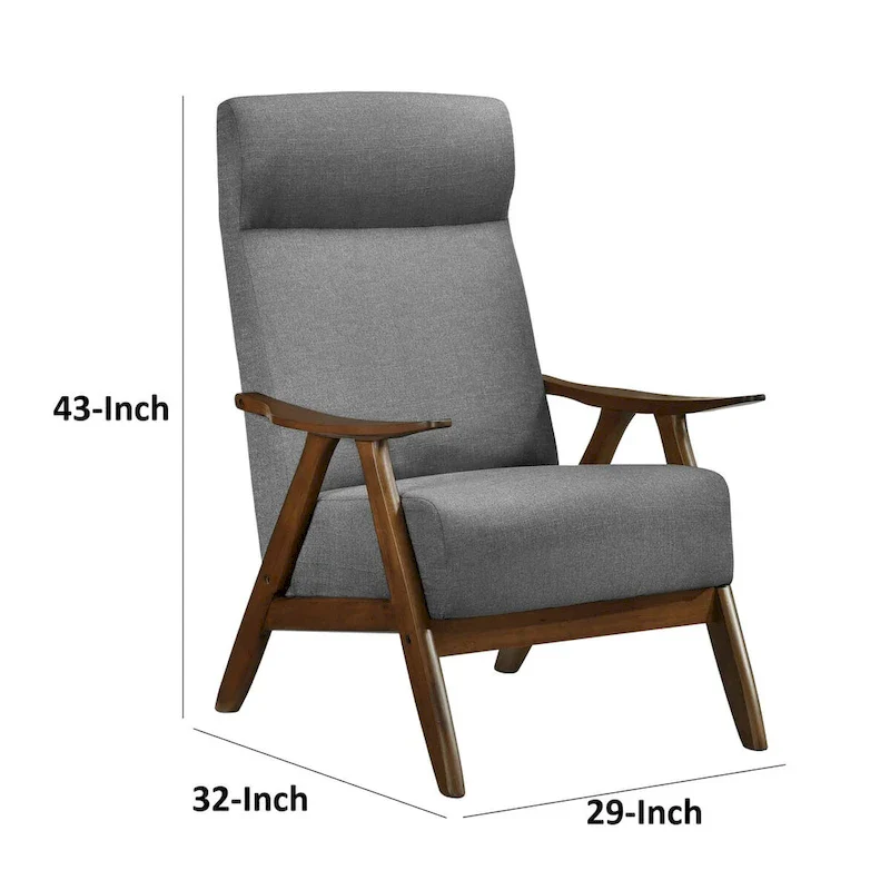 Mary 32 Inch Accent Chair Armchair, Light Gray Polyester Linen, Solid Wood