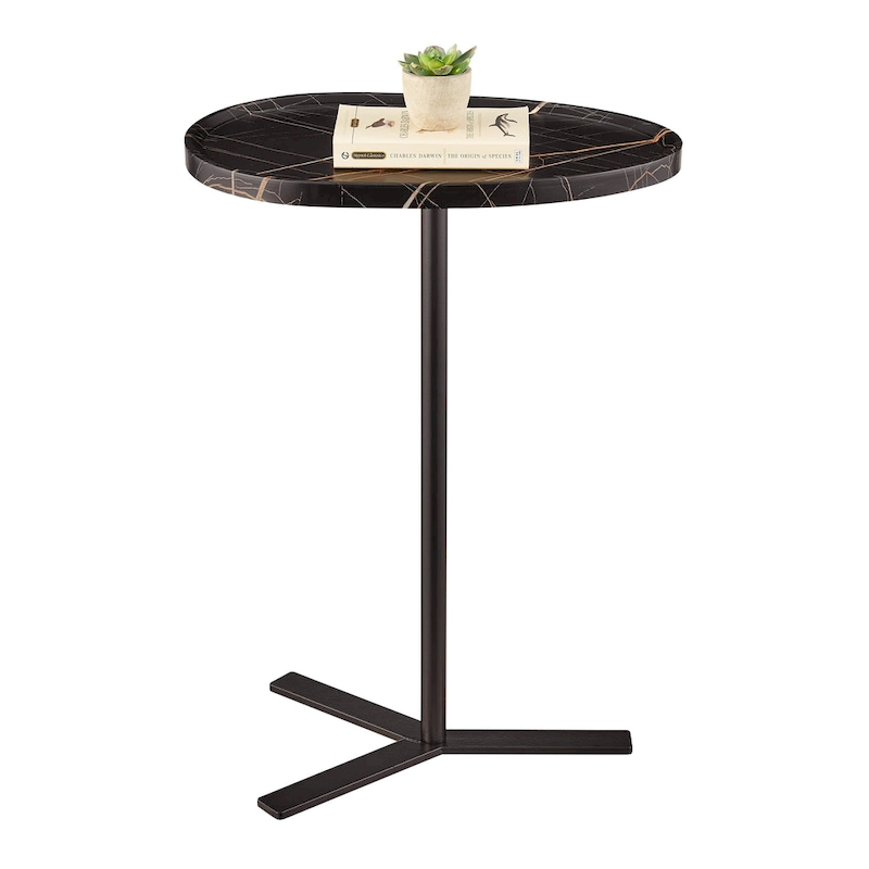 Carter Oval Teardrop Modern Raised Lip Edge Couch-Side Accent C-Table with Crossed Y-Shape Metal Pedestal Leg