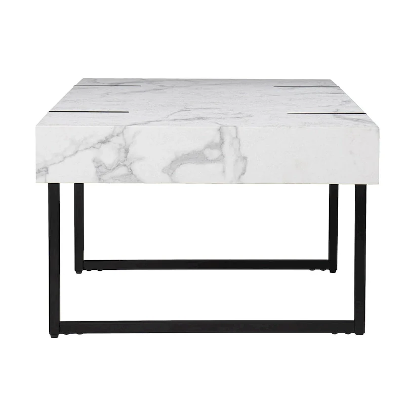 HomeRoots 43 White Faux Marble And Metal Rectangular Coffee Table - 43.25