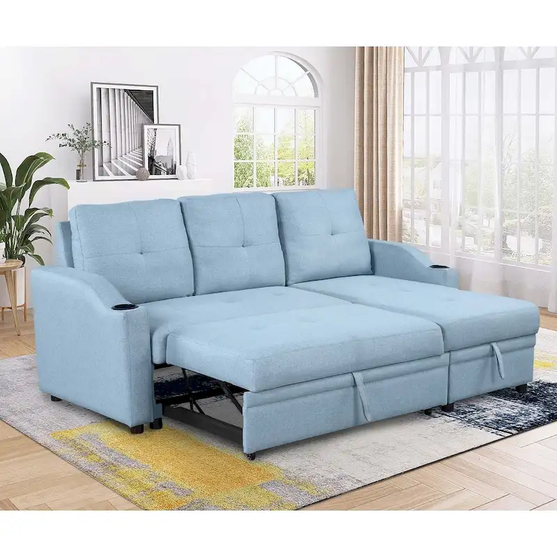Classic and Cozy L-shape Pull-out Sleeper Sectional Sofa
