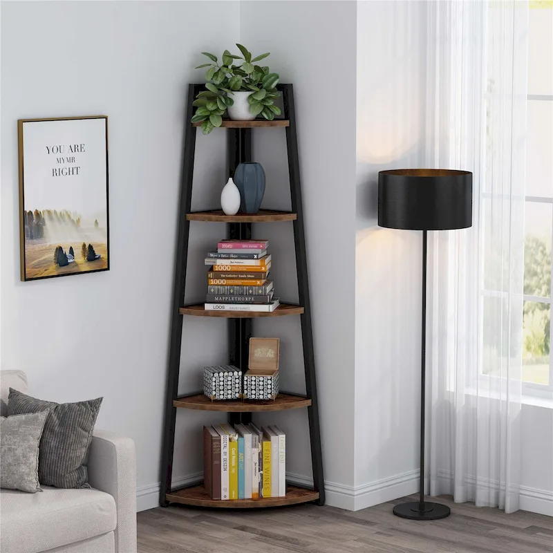 5 tier Bathroom Corner Shelf Storage Tower Cabinet Rustic Brown