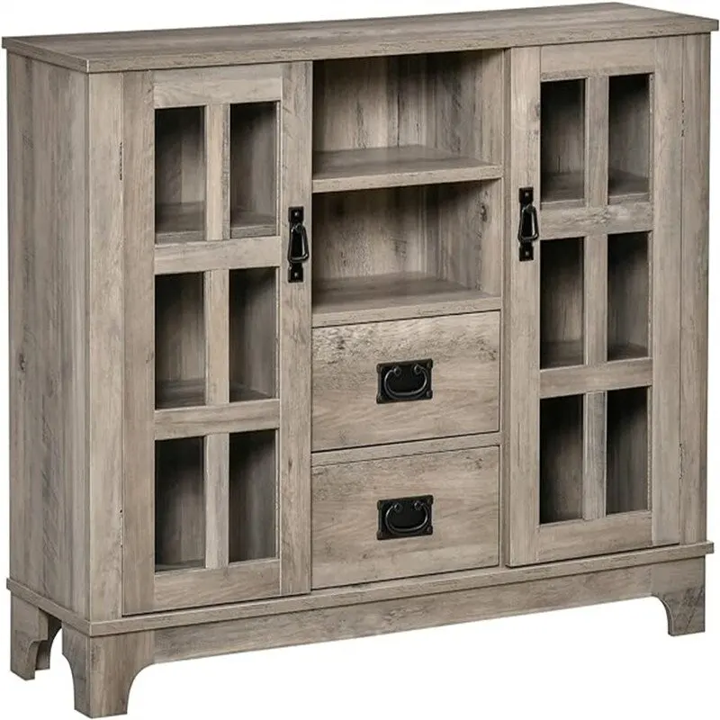 Grey / White / Walnut Sideboard Buffet Cabinet with Glass Doors & Adjustable Shelves