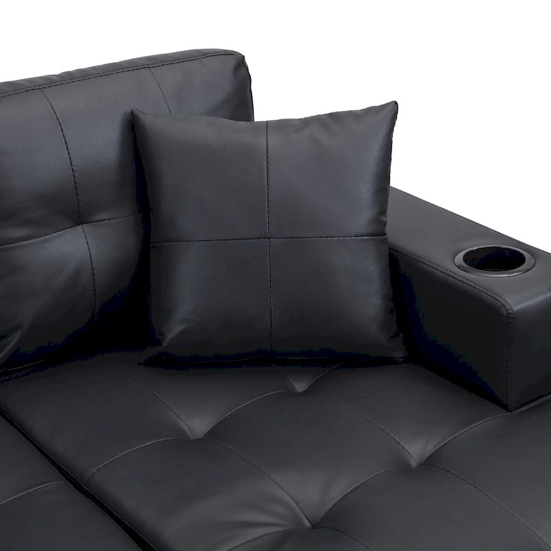 Modern Sectional Sofa Set with Cup Holders and Plush Cushions
