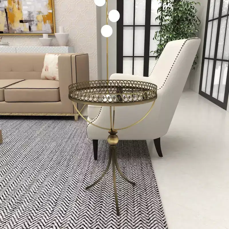 Metal and Glass Round Pedestal Table Gold - Olivia & May