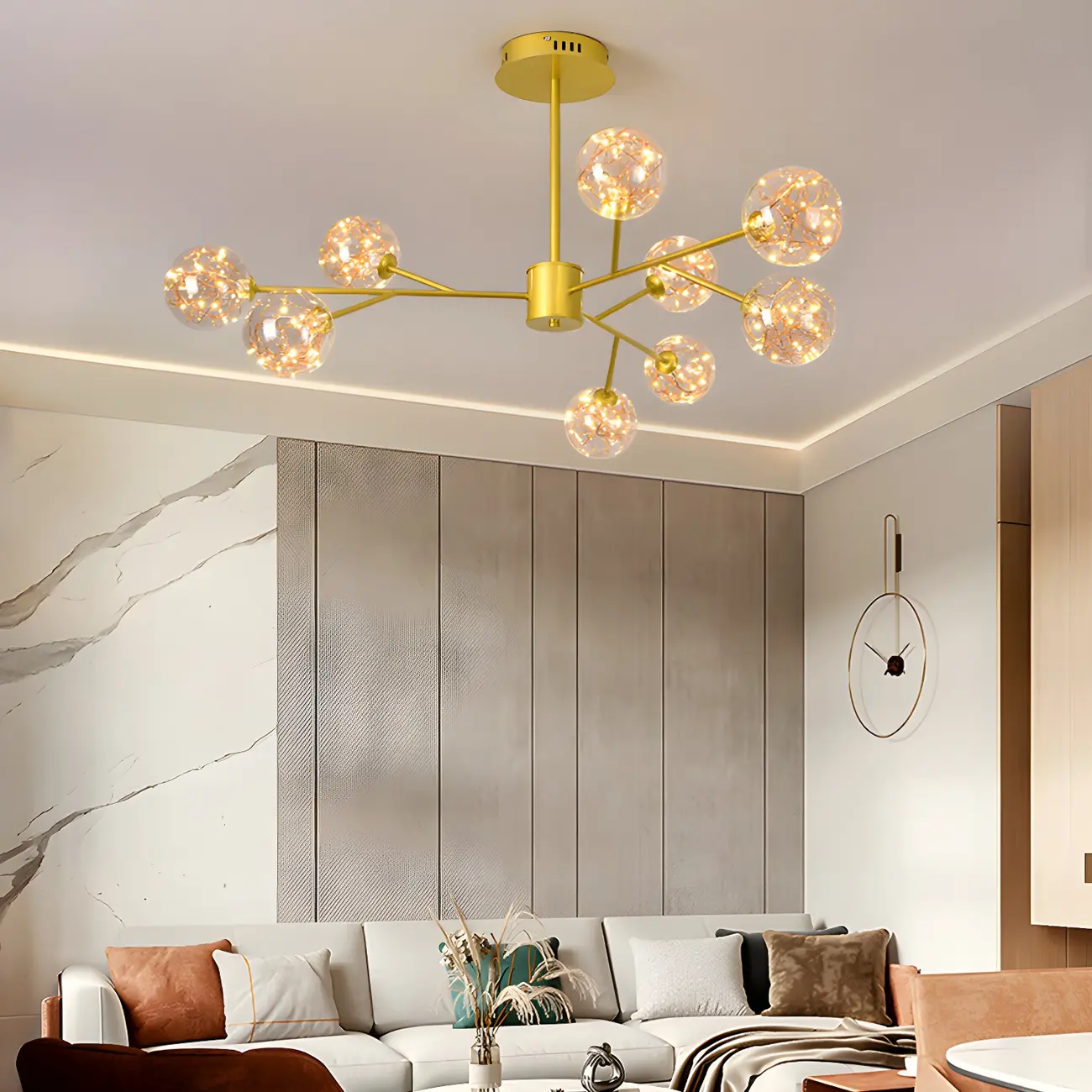 Modern Golden Globe Sputnik Chandelier for Living Room