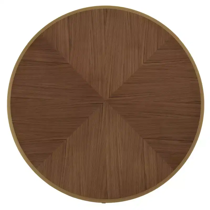 Round Brown & Gold Dining Table, 4-Leg Base, Seats 4