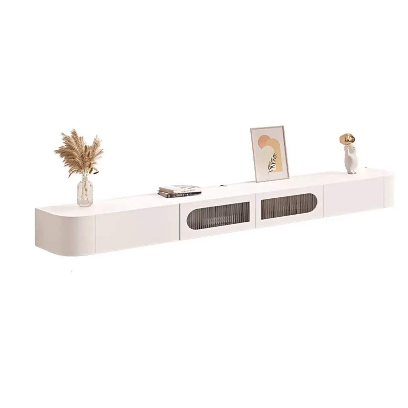 55 White Rubberwood Floating TV Stand with Cable Management
