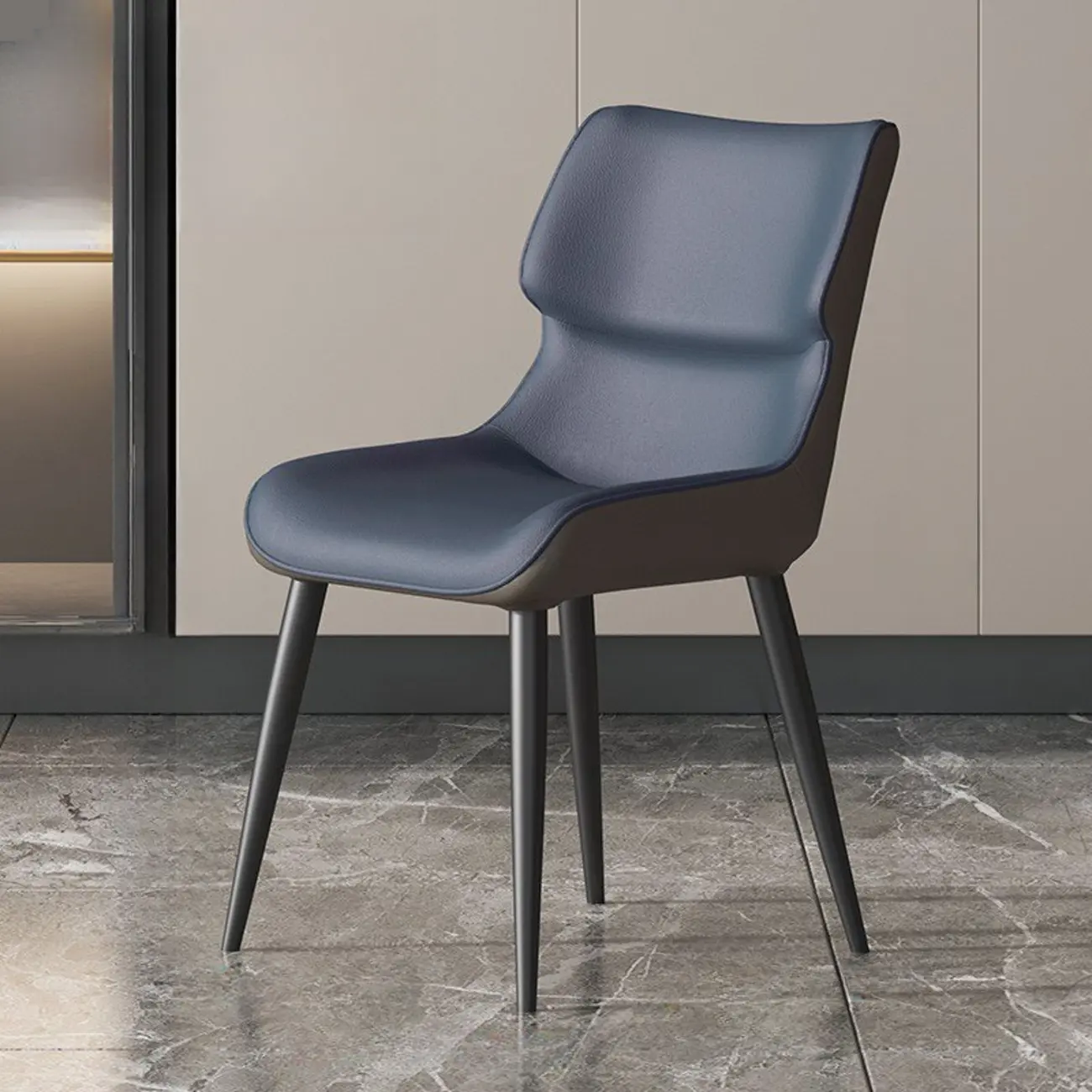 Modern Faux Leather Upholstery Dining Chair with Metal Legs