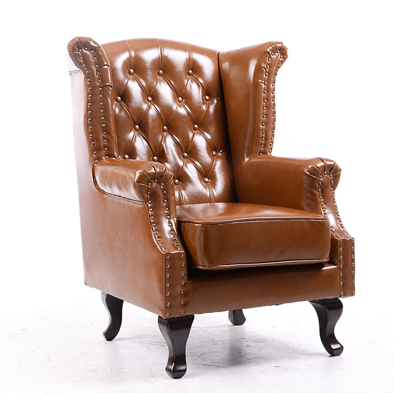 Traditional Leather Wingback Accent Chair with Nailhead Trim