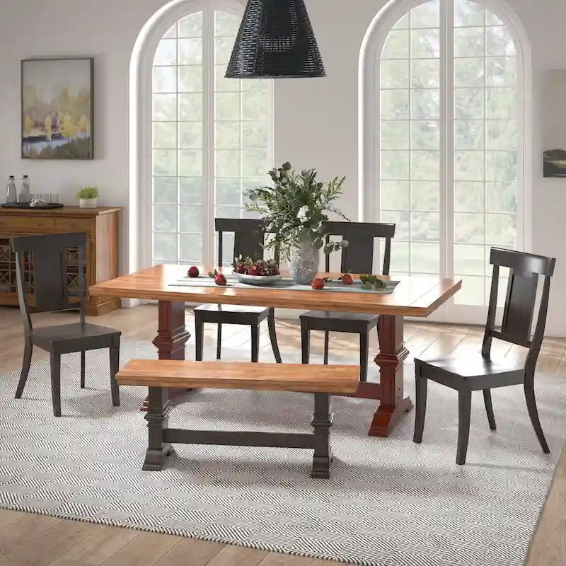 Ronda 78.7 Rectangular Solid Wood Top Dining Set with Panel Back Chairs